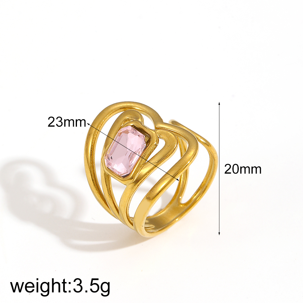 1 Paire De Bagues Simples En Acier Inoxydable Plaqué Or  Avec Strass Pour Femme, Réglables Image12