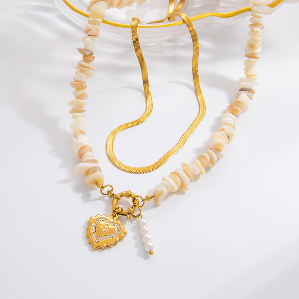 Collier Avec Pendentif En Forme De Cœur En Acier Inoxydable Plaqué Or  Et Strass Pour Femme, Série Romantique, 1 Pièce Image8