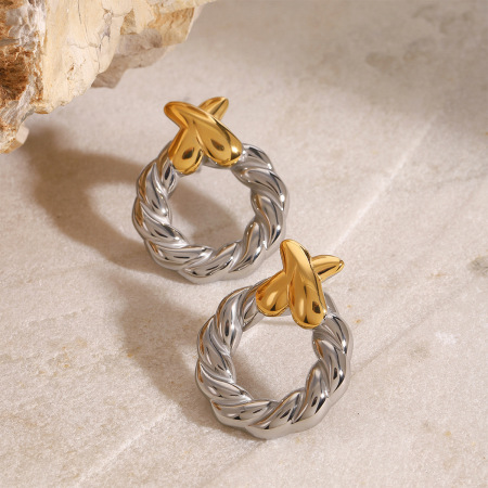 1 paire de boucles d'oreilles puces pour femme, design géométrique minimaliste et moderne, en acier inoxydable étanche, couleur or.