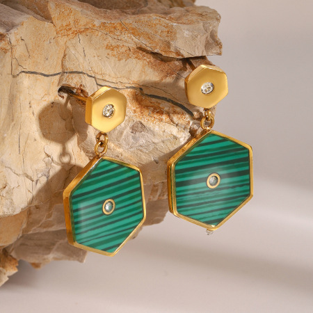 1 paire de boucles d'oreilles pendantes élégantes en acier inoxydable plaqué or  avec strass pour femme, série simple