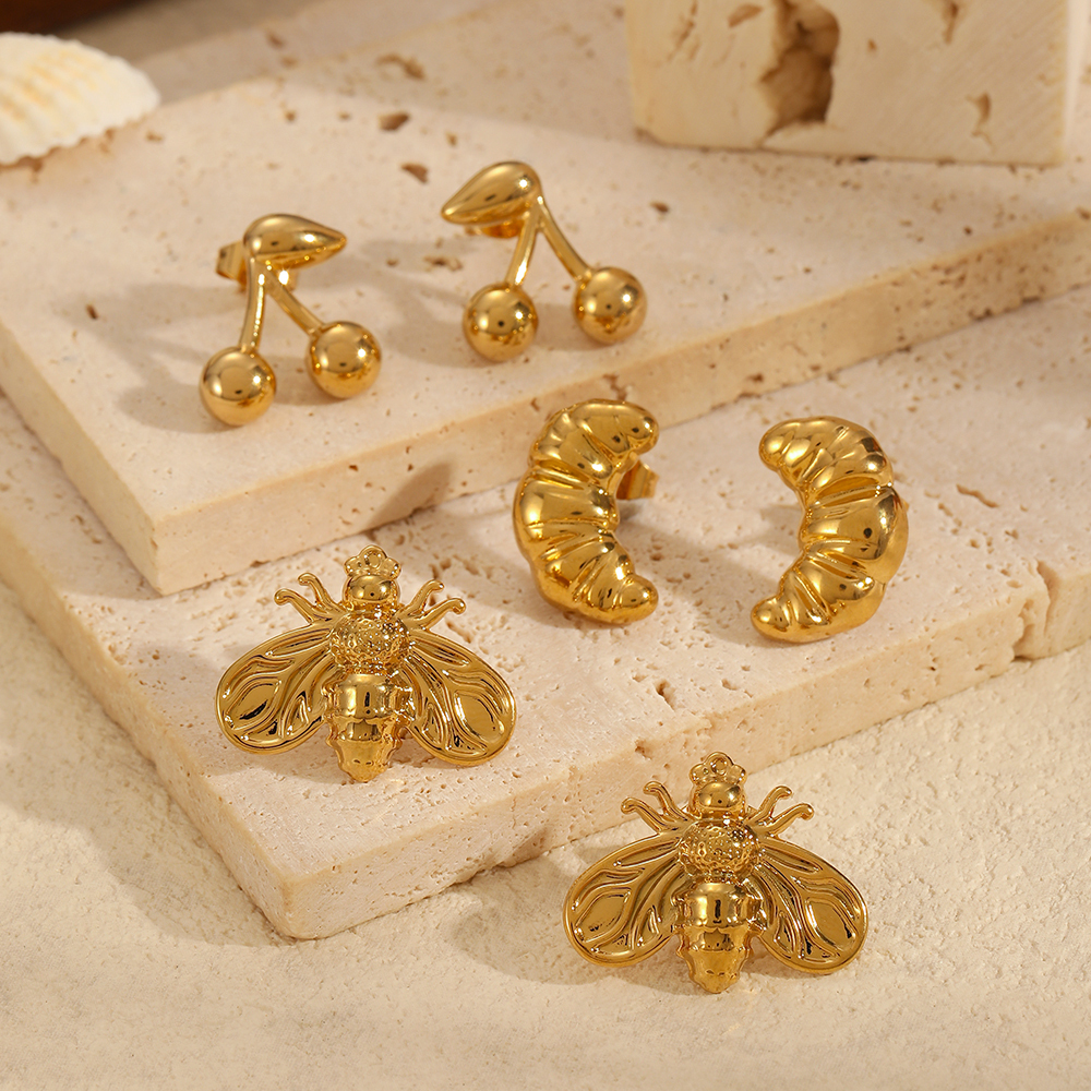 1 Paire De Boucles D'Oreilles À Tige En Acier Inoxydable Plaqué Or  Pour Femme, Série Simple, Motif Animal Quotidien Image3