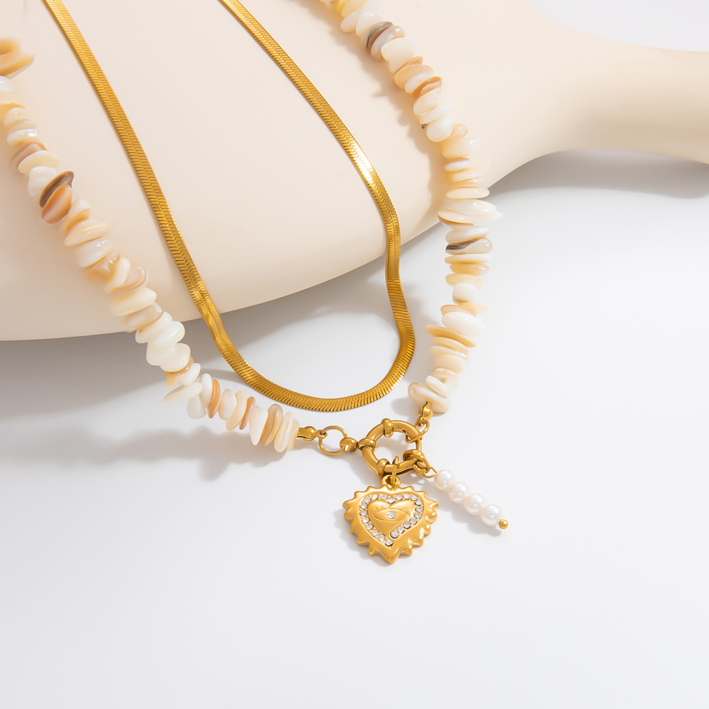 Collier Avec Pendentif En Forme De Cœur En Acier Inoxydable Plaqué Or  Et Strass Pour Femme, Série Romantique, 1 Pièce Image7