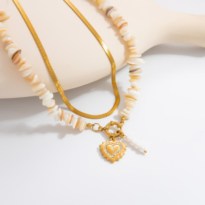 Collier Avec Pendentif En Forme De Cœur En Acier Inoxydable Plaqué Or  Et Strass Pour Femme, Série Romantique, 1 Pièce h5 Image7