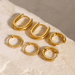 1 Paire De Boucles D'Oreilles Élégantes En Acier Inoxydable Plaqué Or Avec Strass Pour Femme, Série Simple h5 Image5