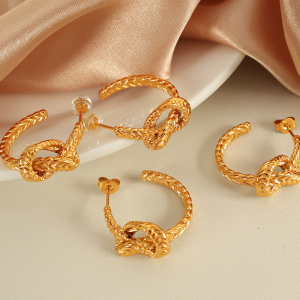 1 Paire De Boucles D'Oreilles Puces Pour Femme, Style Rétro Torsadé, En Acier Inoxydable Plaqué Or. h5 Image7