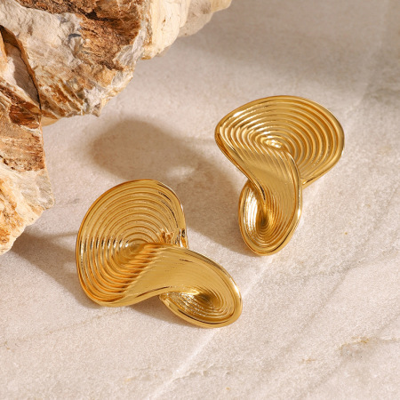 1 paire de boucles d'oreilles à tige pour femme en acier inoxydable plaqué or , série simple 