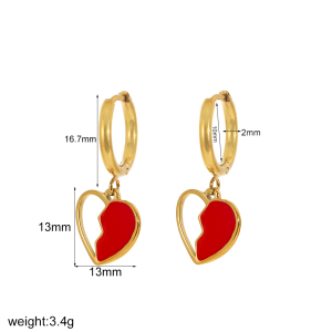 Boucles D'Oreilles Pendantes Pour Femme, Modèle Simple En Forme De Cœur, En Acier Inoxydable Plaqué Or (1 Paire). h5 Image8