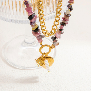 Collier Avec Pendentif En Forme De Cœur Naturel En Acier Inoxydable Plaqué Or  Pour Femme, Série Romantique, 1 Pièce h5 Image8