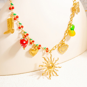 Collier Avec Pendentif En Forme De Cœur En Acier Inoxydable Plaqué Or Et Strass Pour Femme, Série Luxueuse h5 Image7