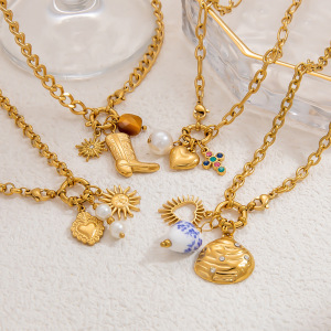 Collier Avec Pendentif En Forme De Cœur En Acier Inoxydable Plaqué Or , Série Classique, Pour Femme, Avec Perles Artificielles h5 Image4