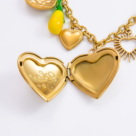 collier avec pendentif en forme de cœur en acier inoxydable plaqué or  pour femme, série romantique, 1 pièce 2
