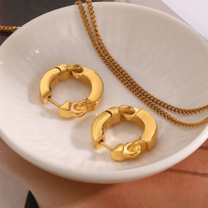 1 Paire De Boucles D'Oreilles Créoles Élégantes En Acier Inoxydable Plaqué Or  Avec Strass Pour Femme, Série Simple h5 Image5