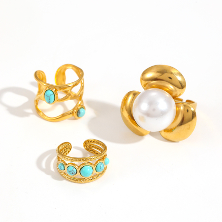 1 paire de bagues ajustables géométriques quotidiennes en acier inoxydable plaqué or  pour femme, série simple