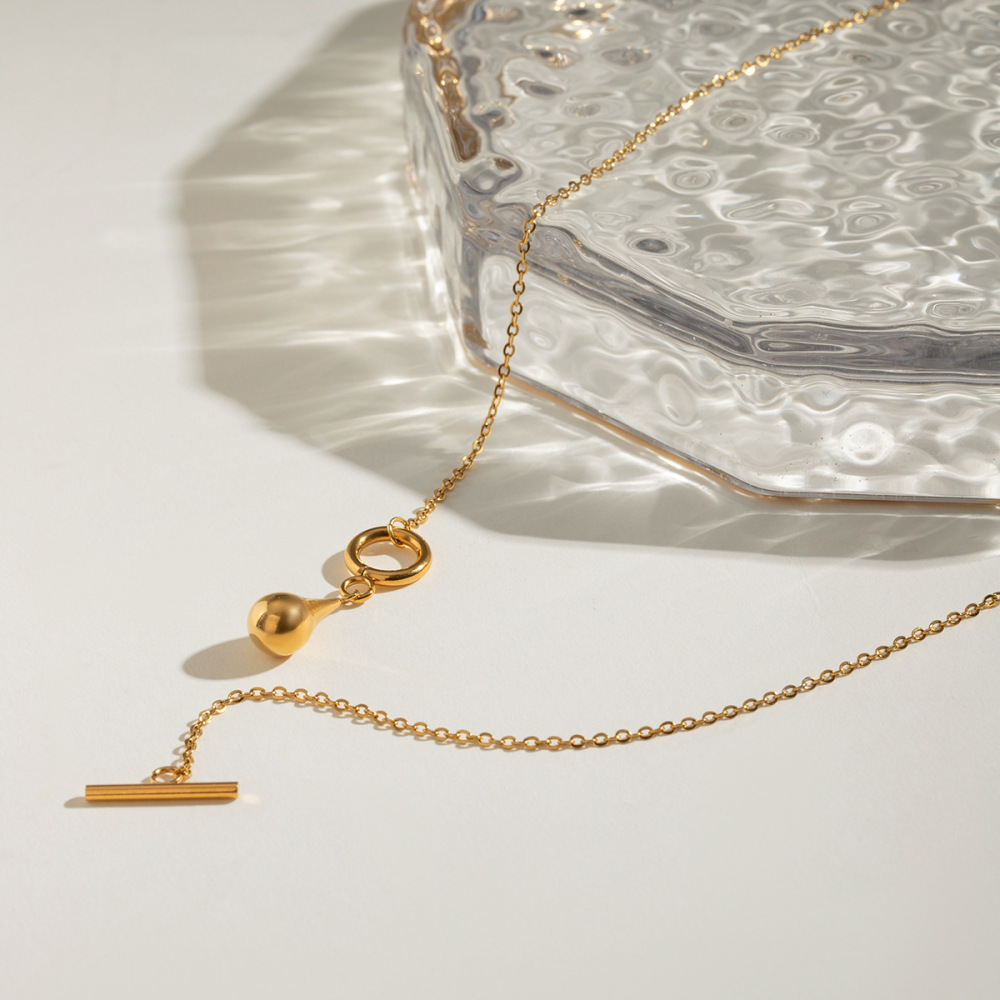 Collier Pendentif Gouttelette Quotidien En Acier Inoxydable Plaqué Or  Pour Femme, Série Simple, 1 Pièce Image5