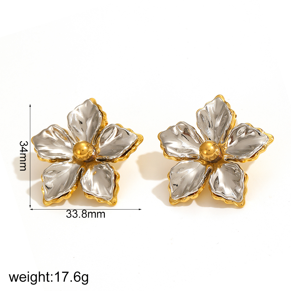 1 Paire De Boucles D'Oreilles Pour Femme En Acier Inoxydable Plaqué Or , Motif Fleur Simple Image6