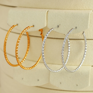 1 Paire De Boucles D'Oreilles Créoles Classiques En Acier Inoxydable Plaqué Or  Pour Femme, Série Simple h5 Image5
