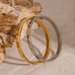 Bracelet Simple Et Décontracté En Acier Inoxydable Plaqué Or Avec Strass Pour Femme, 1 Pièce h5 Image2