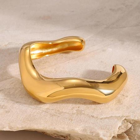bracelet simple en acier inoxydable plaqué or  pour femme, 1 pièce