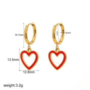 Boucles D'Oreilles Pendantes Pour Femme, Modèle Simple En Forme De Cœur, En Acier Inoxydable Plaqué Or (1 Paire). h5 Image6