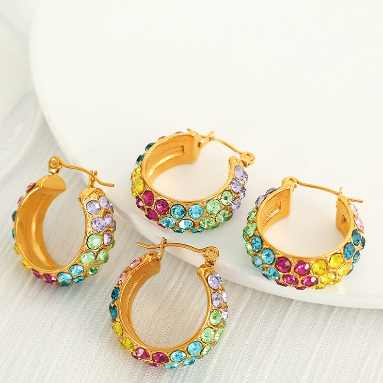 1 Paire De Boucles D'Oreilles Puces Pour Femme, Collection Luxueuse, Simple Et Géométrique, En Acier Inoxydable Plaqué Or Avec Strass. Image4