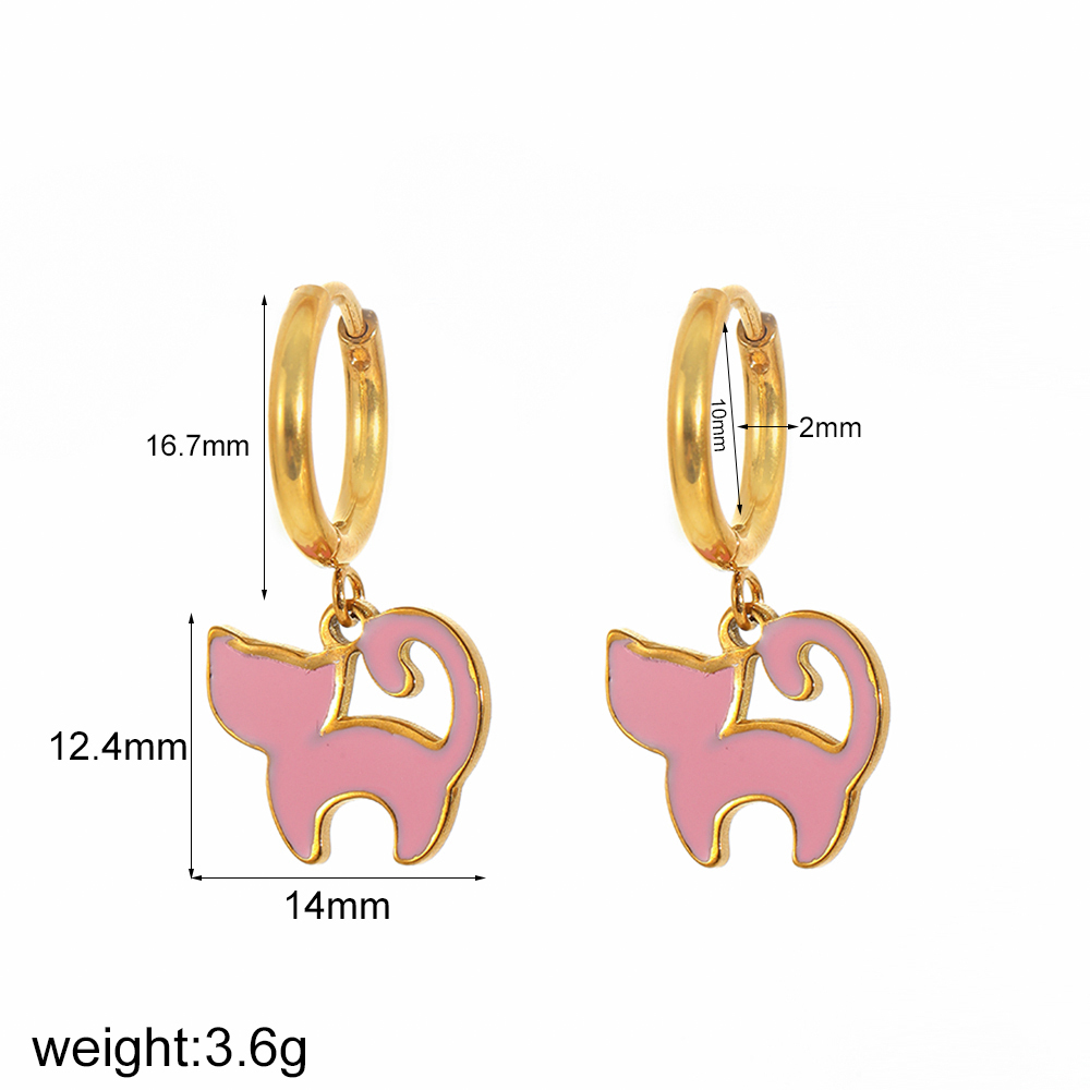 Boucles D'Oreilles Pendantes Pour Femme, Modèle Simple En Forme De Cœur, En Acier Inoxydable Plaqué Or (1 Paire). Image9