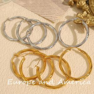 1 Paire De Boucles D'Oreilles Créoles Élégantes Géométriques En Acier Titane Plaqué Or Pour Femmes, Série Classique h5 Image4