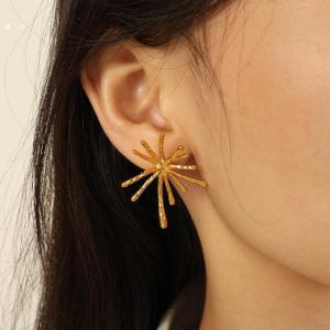 1 Paire De Boucles D'Oreilles À Tige Géométriques Élégantes En Acier Titane Plaqué Or Pour Femmes, Série Luxueuse h5 Image6