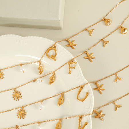 collier avec pendentif en acier inoxydable plaqué or pour femme, série ethnique, lettre de vacances 2