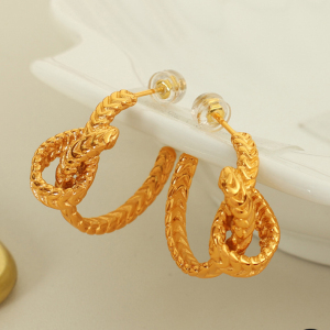 1 Paire De Boucles D'Oreilles Puces Pour Femme, Style Rétro Torsadé, En Acier Inoxydable Plaqué Or. h5 Image6