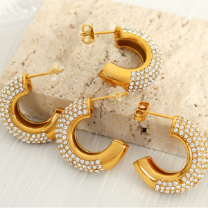1 Paire De Boucles D'Oreilles Puces Pour Femme, Collection Luxueuse, Simple Et Géométrique, En Acier Inoxydable Plaqué Or Avec Strass. h5 Image6