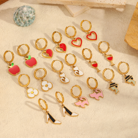 Boucles d'oreilles pendantes pour femme, modèle simple en forme de cœur, en acier inoxydable plaqué or (1 paire).