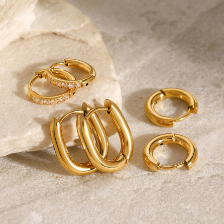 1 paire de boucles d'oreilles élégantes en acier inoxydable plaqué or  avec strass pour femme, série simple