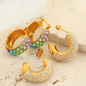 1 Paire De Boucles D'Oreilles Puces Pour Femme, Collection Luxueuse, Simple Et Géométrique, En Acier Inoxydable Plaqué Or Avec Strass. h5 Image7
