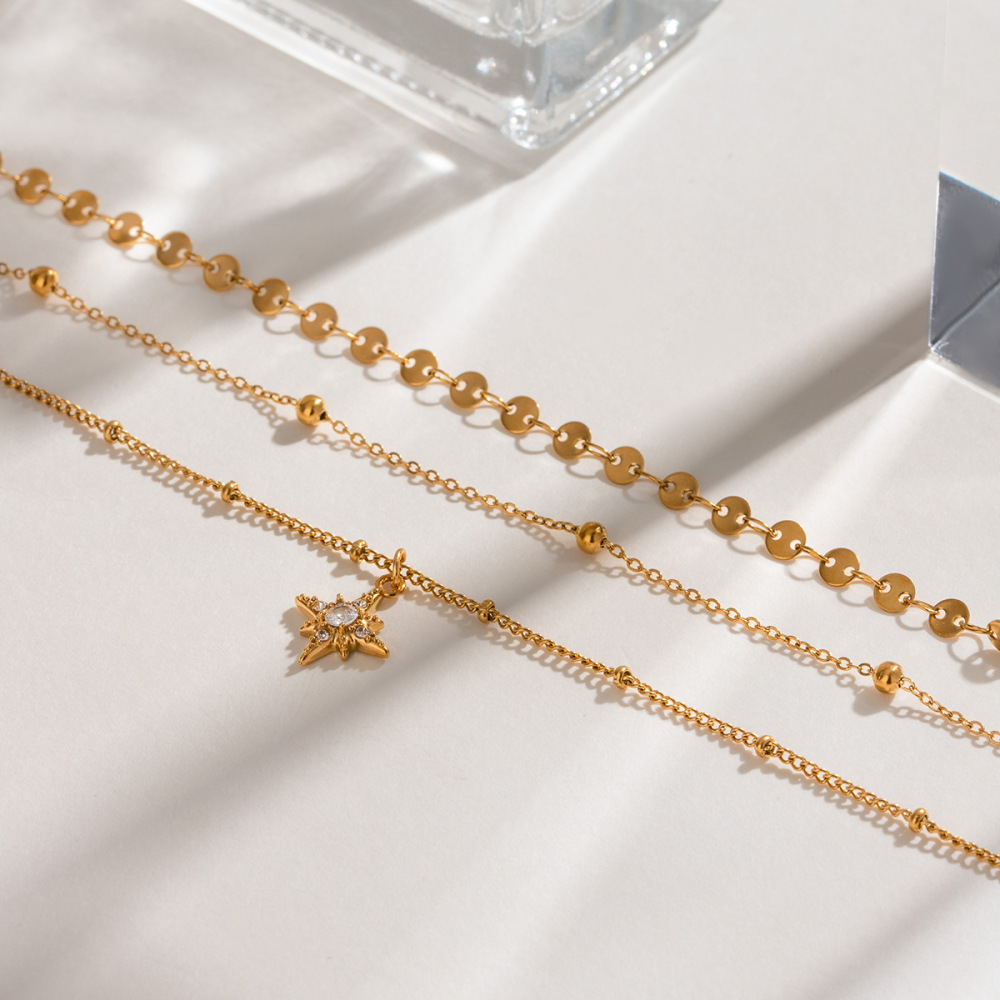 Collier Rétro Soleil/Lune En Acier Inoxydable Plaqué Or  Pour Femme, 1 Pièce, Série Classique, Avec Strass Superposés Image6