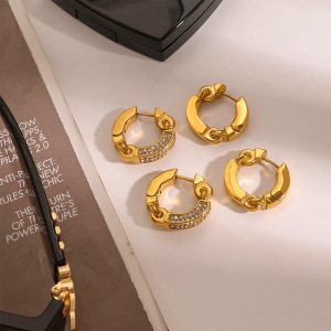 1 Paire De Boucles D'Oreilles Créoles Élégantes En Acier Inoxydable Plaqué Or  Avec Strass Pour Femme, Série Simple h5 Image8