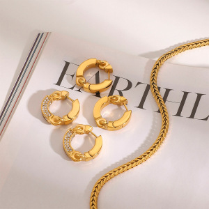 1 Paire De Boucles D'Oreilles Créoles Élégantes En Acier Inoxydable Plaqué Or  Avec Strass Pour Femme, Série Simple h5 Image9