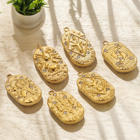 1 paire de pendentifs géométriques rétro en acier inoxydable plaqué or avec strass pour femme, série simple