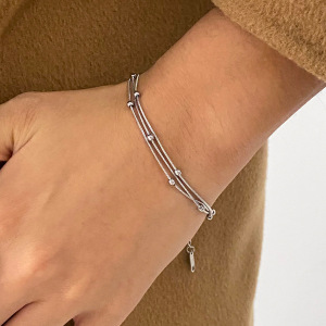 Bracelet Chaîne Minimaliste Quotidien En Acier Inoxydable Doré, Étanche, À Maillons Annulaires, Pour Femme (1 Pièce). h5 Image6