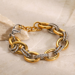 Bracelet Chaîne Pour Femme, Série Simple, Anneau Quotidien En Acier Inoxydable Plaqué Or , 1 Pièce h5 Image3