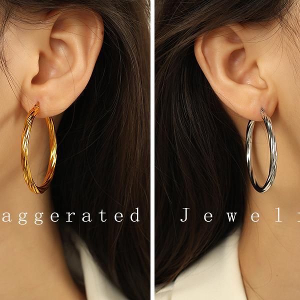 1 Paire De Boucles D'Oreilles Créoles Élégantes Géométriques En Acier Titane Plaqué Or Pour Femmes, Série Classique h5Image7