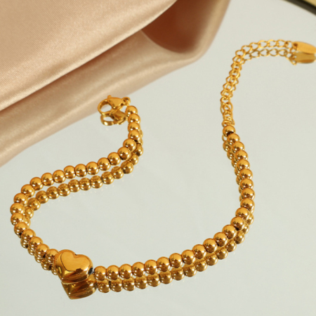 bracelet de perles rétro en acier inoxydable plaqué or pour femme, série simple, motif cœur 2