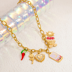 Collier Avec Pendentif En Forme De Cœur Élégant En Acier Inoxydable Plaqué Or  Pour Femme, Série Romantique, 1 Pièce h5 Image3