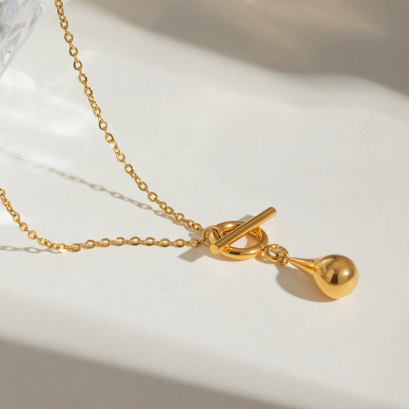 Collier Pendentif Gouttelette Quotidien En Acier Inoxydable Plaqué Or Pour Femme, Série Simple, 1 Pièce