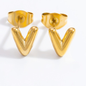 1 Paire De Boucles D'Oreilles Puces Pour Femme, Collection Simple Series, En Acier Inoxydable Étanche, Couleur Or, Avec Lettres Assorties. h5 Image11