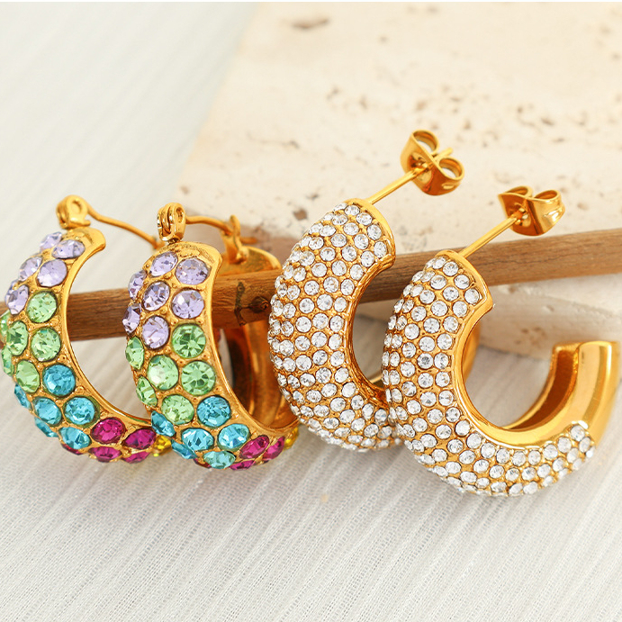 1 Paire De Boucles D'Oreilles Puces Pour Femme, Collection Luxueuse, Simple Et Géométrique, En Acier Inoxydable Plaqué Or Avec Strass. Image8