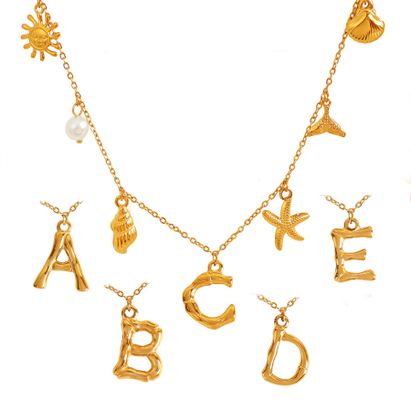 collier avec pendentif en acier inoxydable plaqué or pour femme, série ethnique, lettre de vacances