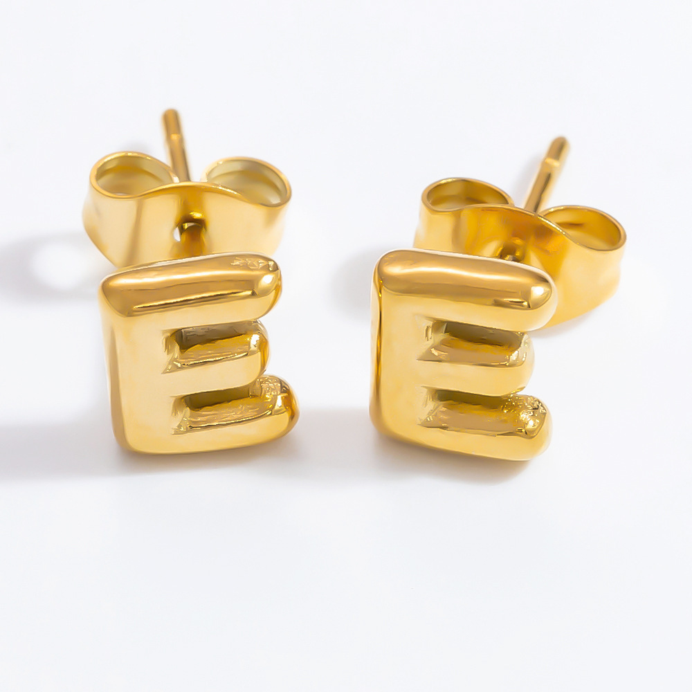 1 Paire De Boucles D'Oreilles Puces Pour Femme, Collection Simple Series, En Acier Inoxydable Étanche, Couleur Or, Avec Lettres Assorties. h5Image8