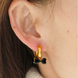 1 Paire De Boucles D'Oreilles Pendantes Pour Femme, Série Romantique, Nœud Papillon, En Acier Inoxydable Plaqué Or  Et Zircone h5 Image9
