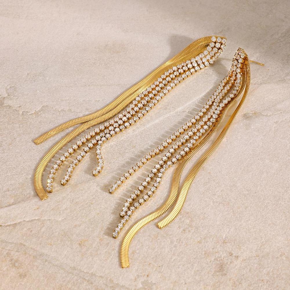 1 Paire De Boucles D'Oreilles Élégantes De La Série Classique, En Acier Inoxydable Plaqué Or Et Strass, Pour Femme, Idéales Pour Les Soirées. h5Image5