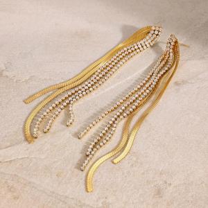 1 Paire De Boucles D'Oreilles Élégantes De La Série Classique, En Acier Inoxydable Plaqué Or Et Strass, Pour Femme, Idéales Pour Les Soirées. h5 Image5